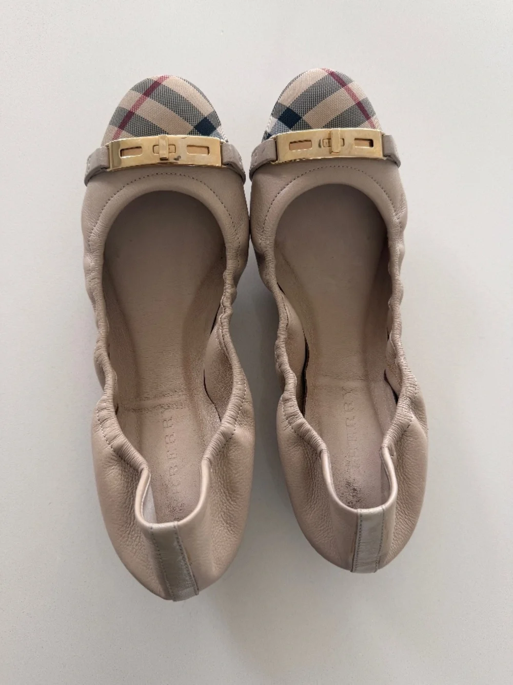 Burberry Nova Check Pattern Leather Ballet Flats in Nude, Women's IT 38 - Picture 1 of 5